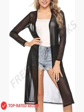 Lightweight Open Front Long Cardigan Duster Beach Cover Up Flowy Sheer